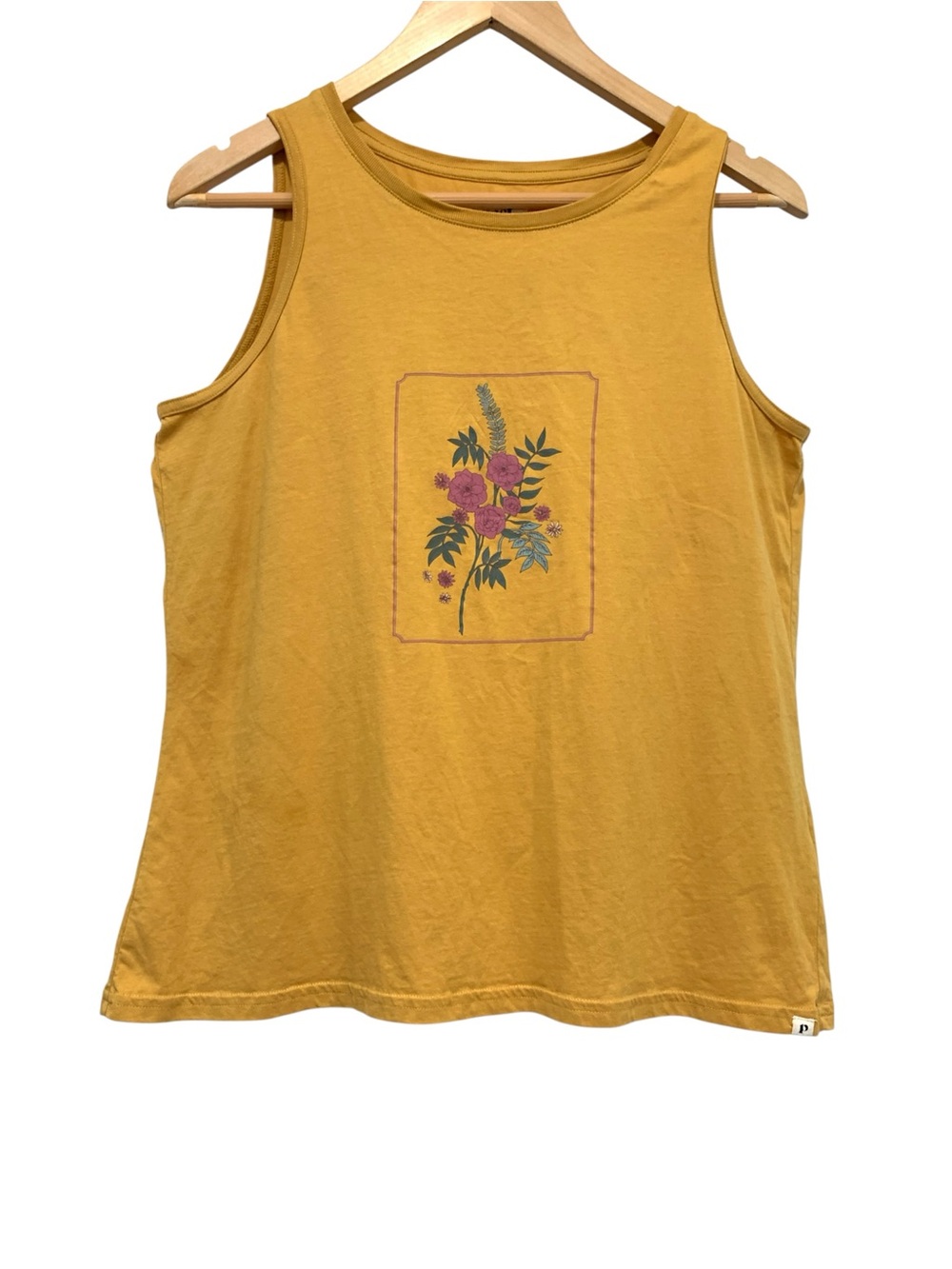 PACT size Large Yellow Tank Top 100% Organic Cotton Floral Graphic